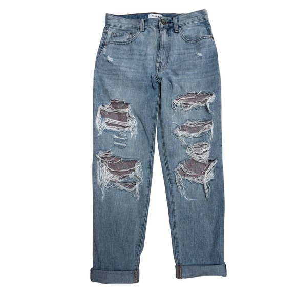 Pistola Upcycled Relaxed Fit Boyfriend Ripped Blue Denim Jeans Pink 28 size 6 - Picture 1 of 11